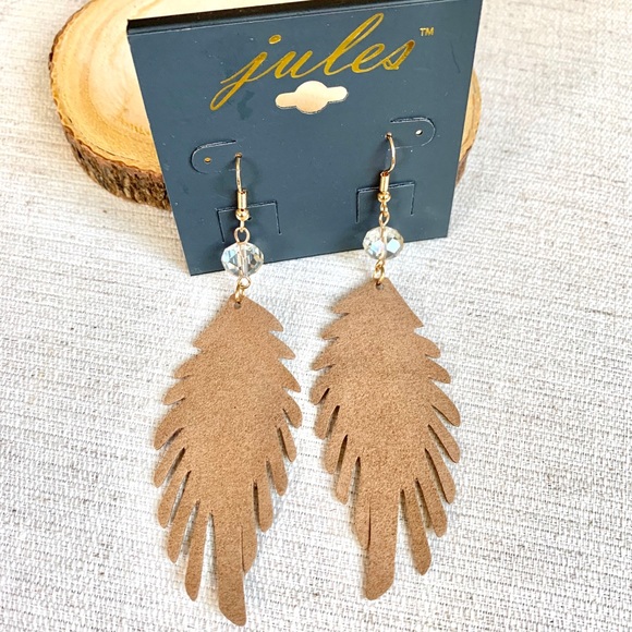 Leather Feather Drop Earrings - Picture 3 of 3
